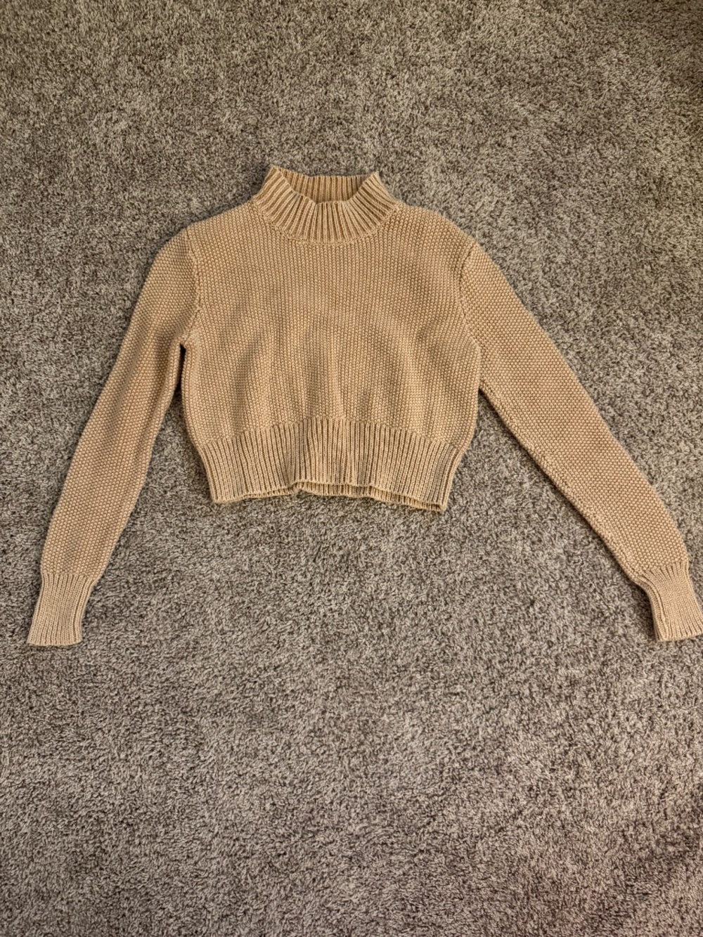 Cropped Tan Mock Turtleneck Sweater